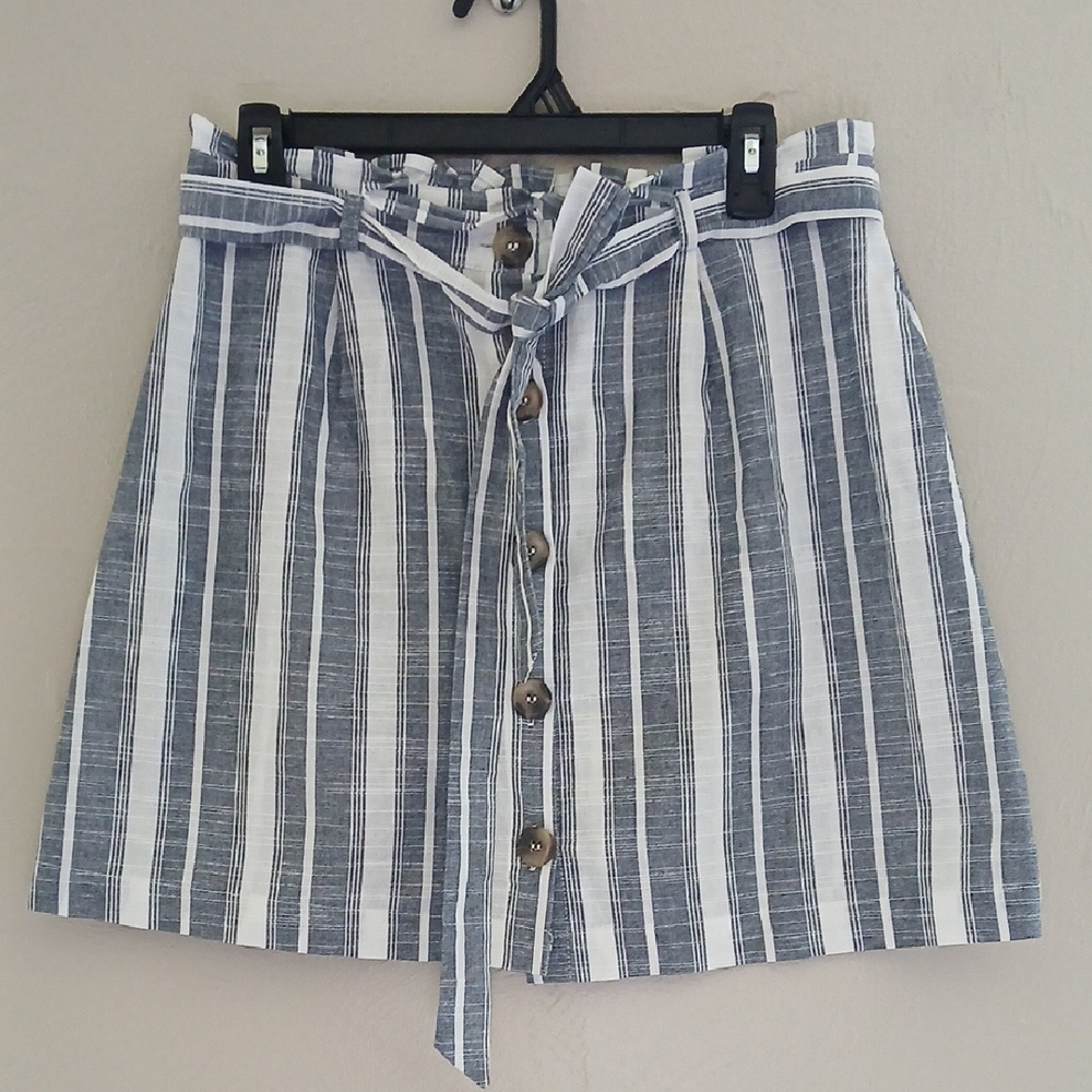 Mine Blue and White A-Line Mini Skirt Tie Front Resort